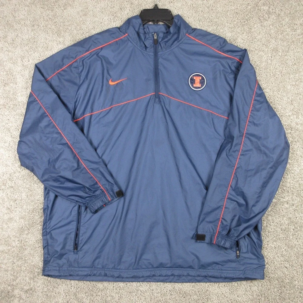 Illinois Fightin Illini Jacket Mens 2XL Blue 1/4 Zip Windbreaker Pullover Nike
